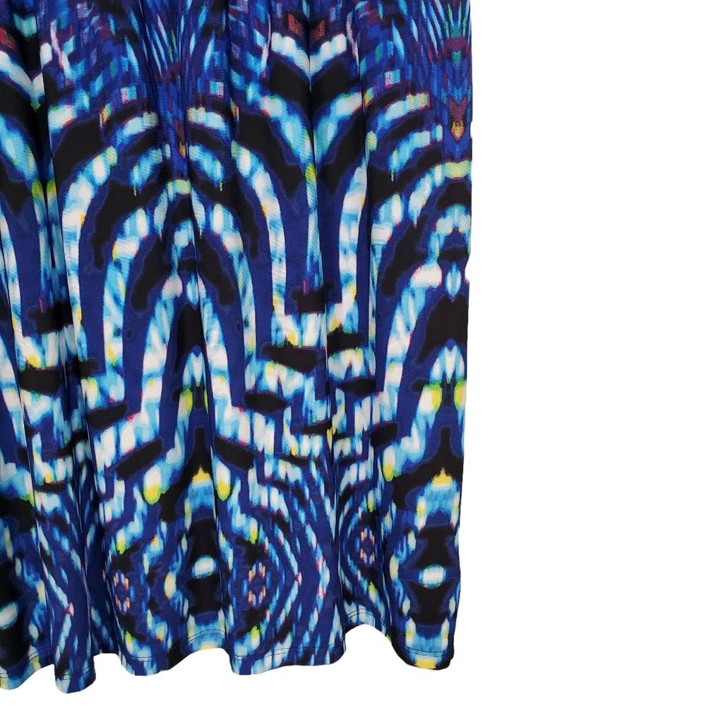 R&K Size L Dress Stained Glass Blouson Sleeveless V-notch Stretch Lined Blue - Picture 6 of 7